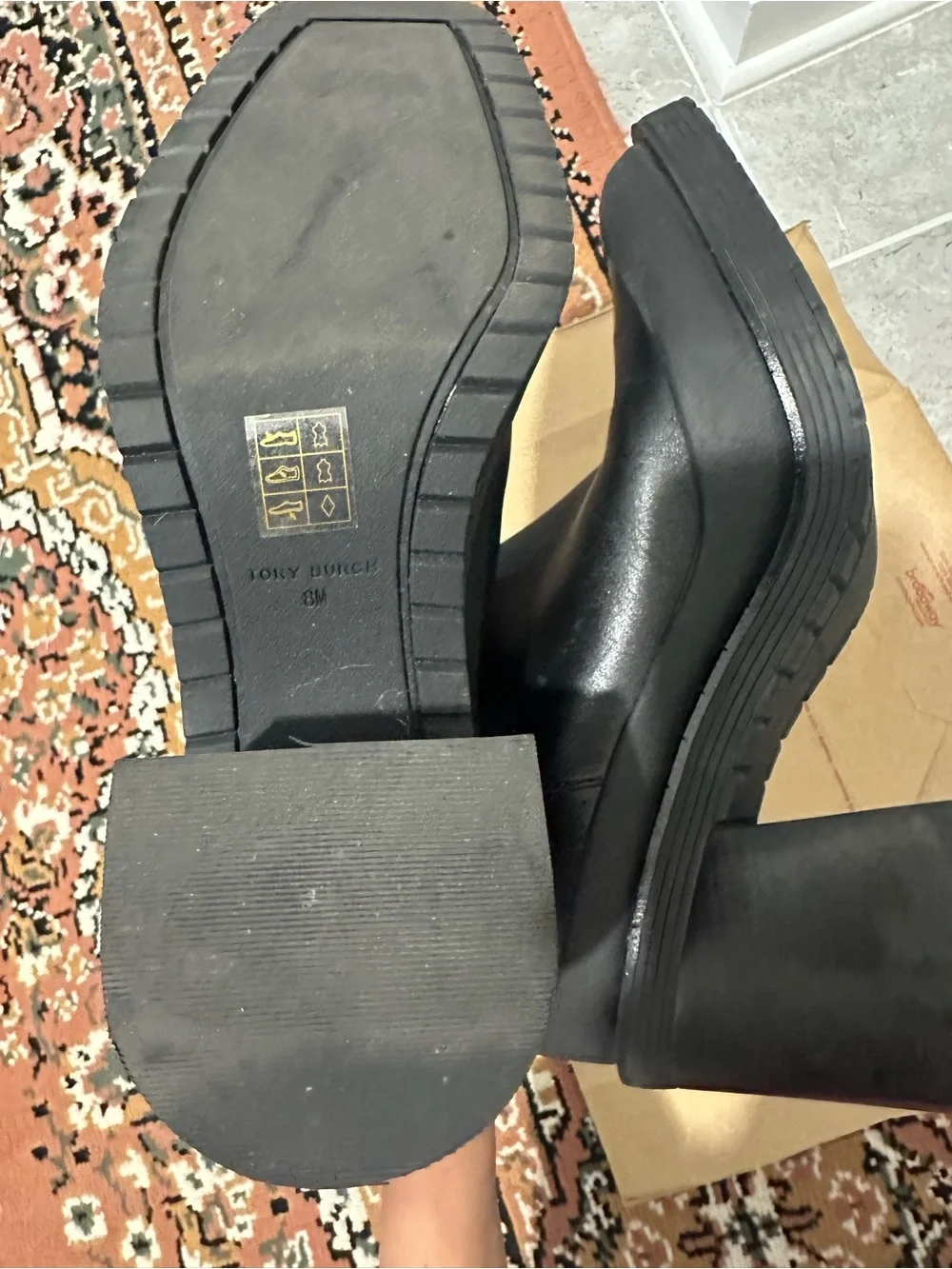 Tory Burch Black Leather Expedition Chelsea Block Heel Boots
